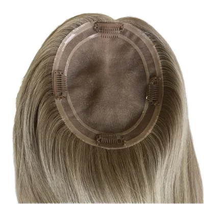 High Quality European 100% Human Hair Straight Jewish Topper Women Silver Color MONO Topper