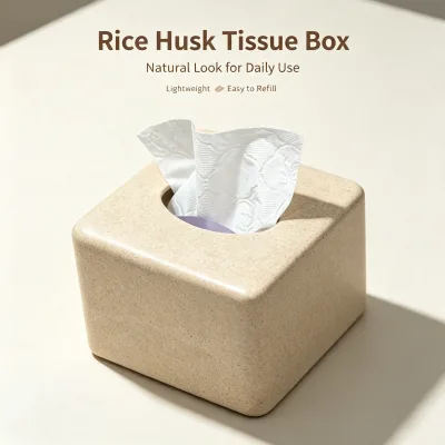 Luxury Rice Husk Fiber Square Tissue Box for Home Use Living Room Kitchen Tabletop Storage High-End Multifunctional Napkin