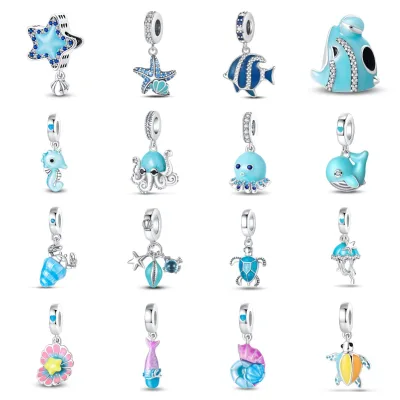 Luminous Style Ocean Dolphin Sea Turtle Crab Fish DIY Jewelry Bracelet Accessories Silver Plated Crystal Rhinestone Iron
