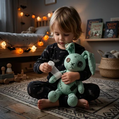Custom Soft Zombie Bunny Plush with Button Eyes and Scars for Kids Spooky Cute Halloween Gift and Room Decoration