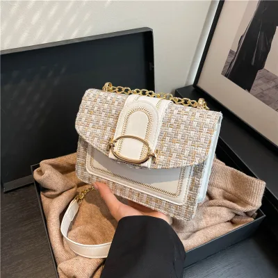 Korean Style Woven PU Small Square Bag Women's Autumn New Western Retro Chain Single Strap Cross-border Bag