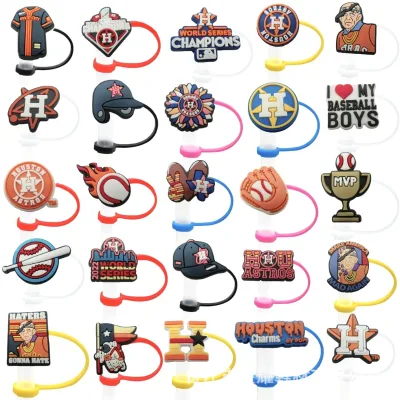 Houston Astros Baseball Boy Theme Cartoon Straw Cup Cover Cap Silicone Dust Plug Creative Decoration in Stock