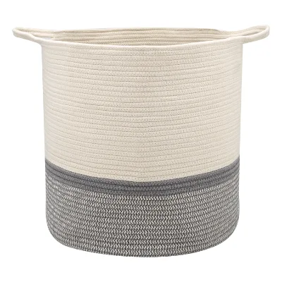Hand Woven Foldable Cotton Rope Clothing Laundry Toys Sundries Storage Basket With Handle