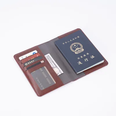 Customized Logo Multi-Card Slot Leather Passport Holder Portable Multi-Function PU Folder with Short Ticket Protection