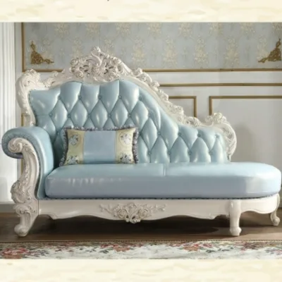European Style Chaise Lounge, Antique Leather Chaise Lounge
