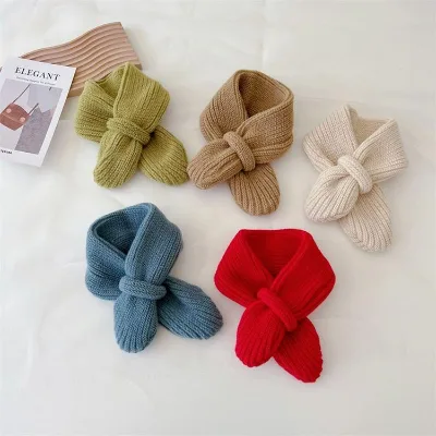 Children's Winter Red Baby Scarf Spring and Autumn All-Season Knitted Neckset with Printed Pattern Cross-Neck Warmth
