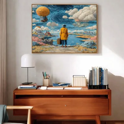 Voyager Horizon Surreal Art Handmade Oil Painting on Canvas Textured Still Life Hanging Wall Decor for Interior Home Decor