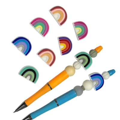 Rainbow Pattern Focals  Beads, Food-grade Silicone Focus Beads, DIY Handmade Beading Materials Wholesale