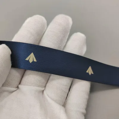 Custom Logo Luxury Packaging Double Satin Grosgrain Ribbon Gold Printing Flower Gift Wedding Easter Household Apparel Nylon