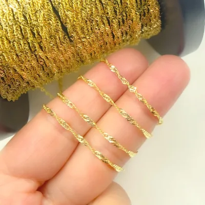 GP AU585 Width 2.4mm Diamond Cut Twisted Link Chain Singapore Unfinished Bulk 14K Yellow Gold Permanent Jewelry Chains Wholesale