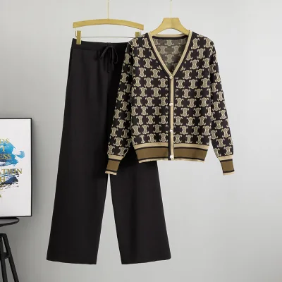 Knitted Suit 2026 New Style Women's Sweater Wide-leg Pants Fashionable Spring and Autumn Two-piece Suit