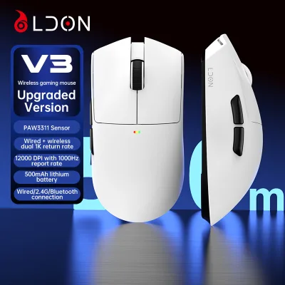 LDON V3 PAW3311 Lightweight Esports Gaming Mouse Triple Mode Wired+2.4G+BT 1K Return Rate 500mAh Nano-Ice Anti-Sweat Computer