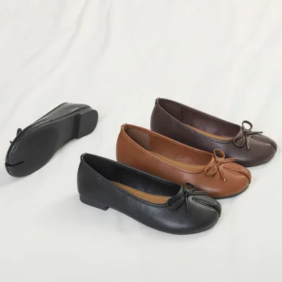 Spring Women Split Toe Flats, Shallow Mouth Bow Mary Jane Shoes, Comfortable Non Slip Flats For Ladies Daily Office Commute Wear
