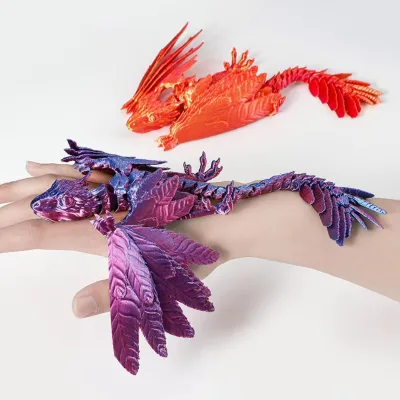 3D Printed Feather Flying Dragon Pterosaur Joint Movable Simulation Model Gift Toy Luminous Dragon Bird 3d Printed Large Dragons