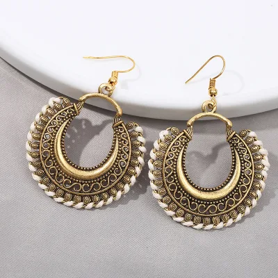 Baroque Vintage Boho Ethnic Tassel Antique Gold Earrings Geometric Large Hoop Earrings Jewelry Wholesale