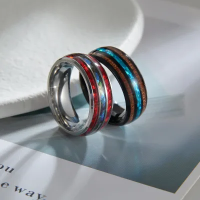 Colorful Abalone Shell Stainless Steel Ring Inlay Fashionable Trendy Wedding Engagement Bands Parties Anniversaries Gift