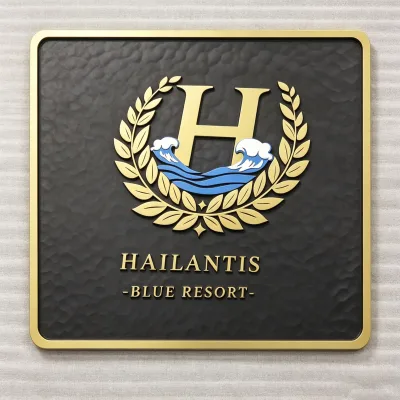 Luxury 3D Raised Letter Metal Name Plate Custom Logo Wall Mounted Sign For Beach Resort Villa Decoration