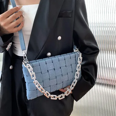 New Arrival Fashion Ladies Denim Small Jeans Square Crossbody Bags Ladies Denim Purses Woven Denim Clutch