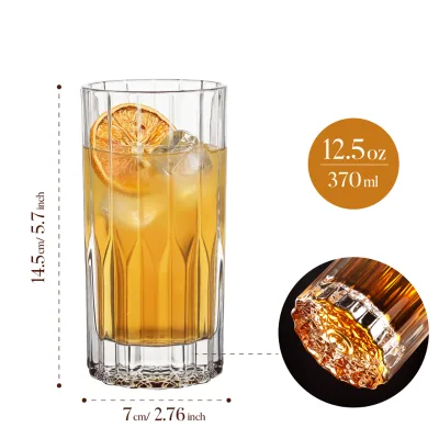 12.5oz Vertical Ribbed Diamond Base Highball Glass Lead-free Crystal Food Grade NOVARE Luxury Clear Drinking Tumbler for Juice
