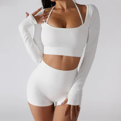 Women's All-Matching Sports Top Sexy Solid Color Yoga Training Shirt with Soft Brushed Feature Seamless Design for Adults