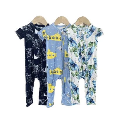 Custom Eco-Friendly Two-Way YKK Zipper Unisex Bamboo Spandex Romper Open Butt Kids Clothes Ruffle Frill Onesie CPC Certified