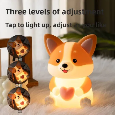Corgi Puppy Colorful Light Silicone Gel Touch Control USB Adorable Birthday Gift Newborn Nursery Baby Safe LED Night Light
