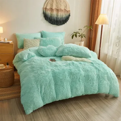 Luxury Bedding Set Tie Dye Microfiber Super Soft Faux Fur Fluffy Bed Comforter Set