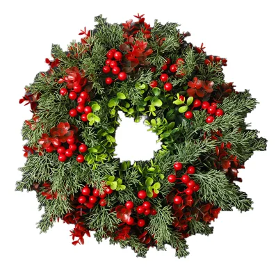 Artificial Plastic Pine Leaves Wreath with Berry and Eucalyptus Garland for Home Holiday Christmas Porch Farmhouse Hanging Decor