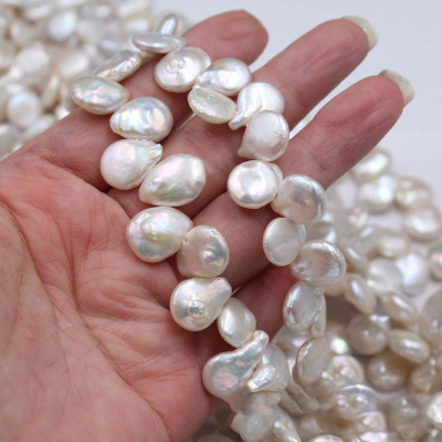 12-14mm Baroque Shaped Two-eight Hole Button Pearls Wholesale Jewelry Pearls