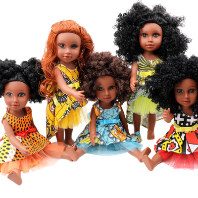 China Factory 2025 14 Inch Black Fashion  Doll Beautiful Dress Kids' Toy Soft Model for Children Babies' Gift