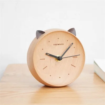 Animal Design Beech Wooden Table Clock Lovely Non Ticking Children's Desktop Clock