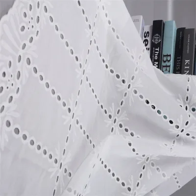Factory Direct Wholesale 100% Cotton Floral Grid Eyelet Embroidery Fabric Hollow Eyelet Lace for Ladies Dress Children Garment