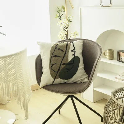 Nordic Instagram Style Pillowcase Without Core Green Leaf Qianniao Embroidery Pillowcase
