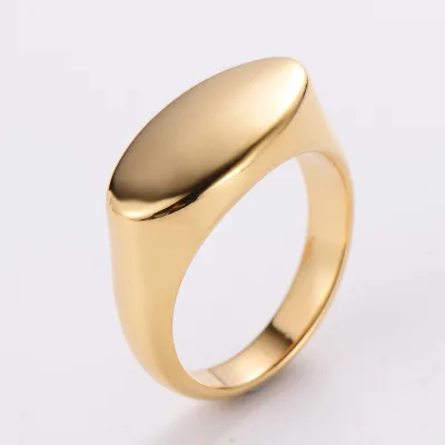 Custom Engraved High Polished Minimalist Jewelry Anti Tarnish Stainless Steel 18K Gold Plated Blank Oval Signet Ring for Women