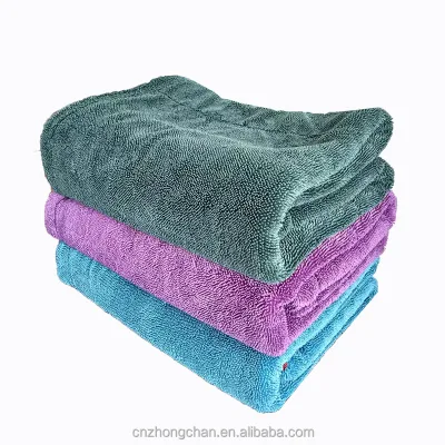 Super Absorbent Black Microfiber Dry Towel Fast Drying Embroidered Laser Pattern Logo for Car Wash Cleaning and Buffing