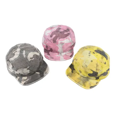 Vintage Camouflage Print 6-panel Polyester Baseball Cap Unisex Spring Summer Flat Brim Snapback Cap