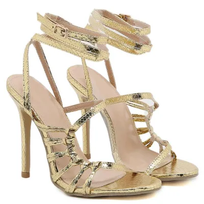 Lady High Heels Shoes Women Lace up Heels Ladies Summer Wedding Gold Heels