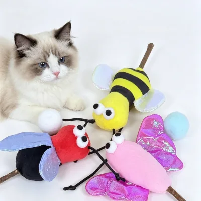 Plush Insect Cat Toys Silvervine Stick Bee Butterfly Design Crinkle Paper Interactive Kitten Chew Bite Toys