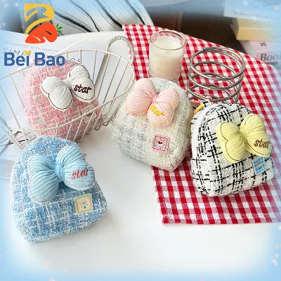 Mini Coin Purse With Big Bow Star Embroidery Cute Small Zipper Wallet Lipstick Bag Key Pouch Girls Kawaii Jewelry Storage Bag