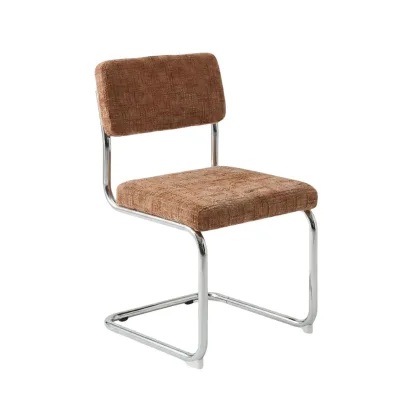 Industrial Style Cantilever Dining Side Chair Soft Fabric Upholstery Polished Chrome Metal Base Dining Guest Chair