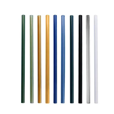 Hot Sale 8"x8mm Straight Bend Glass Straws Eco-friendly Transparent Glass Smoothie Straws Reusable Colorful Straws for Tea Juice