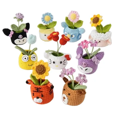 Undertake Customization Emotional Support Flowers Crocheted Positive Potato Doll Handmade Crochet Sunflower Tulip