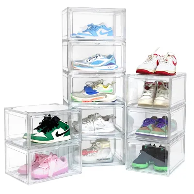 USA Stock Delivery Display Clear Transparent Drop Front Basketball Plastic Storage Shoe Container Box