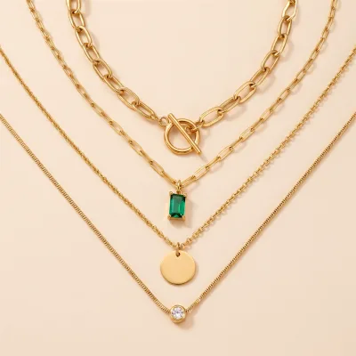 HOVANCI Custom Top Quality Stainless Steel 18k Gold Geometric Pendant Necklace Women Multilayer Locket Necklace Gift