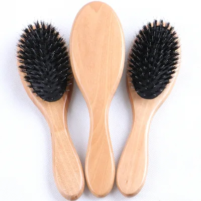 Black Brown Boar Bristle Hairbrush Comb Salon Hairdressing Tools Wooden Handle Hair Brush