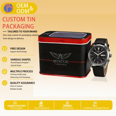 Wholesale Eco-Friendly Custom Logo Watch Packaging Tin Mini Box with See-Through Lids Luxury Metal Tin for Gift & Craft
