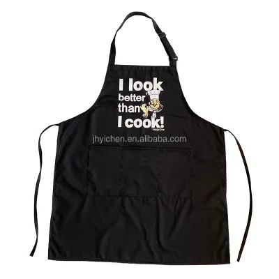 Wholesale Custom Logo Black Waterproof Twill Cotton Cooking Chef Apron for Cafe Restaurants Kitchen