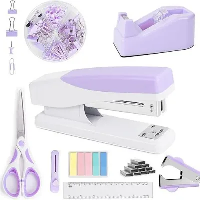 Macaron Office Stationery Set Manual Plastic for Stapler Tape Seat Scissors Paperclip