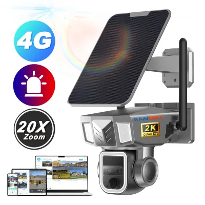 KAANSKY Y7B 4g Sim Card Solar Dual Lens 20X Continuous Zoom Camera Security System Waterproof Wifi Solar Cameras Night Vision