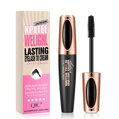 QIC Waterproof 4D for Mascara with Dense Lengthening Curl  Film Power Volumizing Silicone Brush Head Makeup Mascara